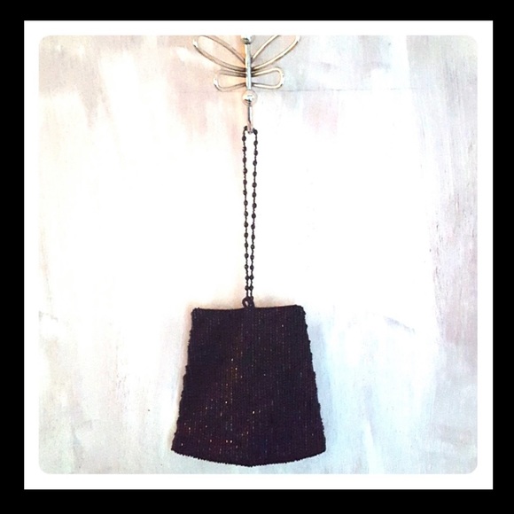 Vintage 80s Black Beaded Evening Bag by Moyna - Picture 5 of 15